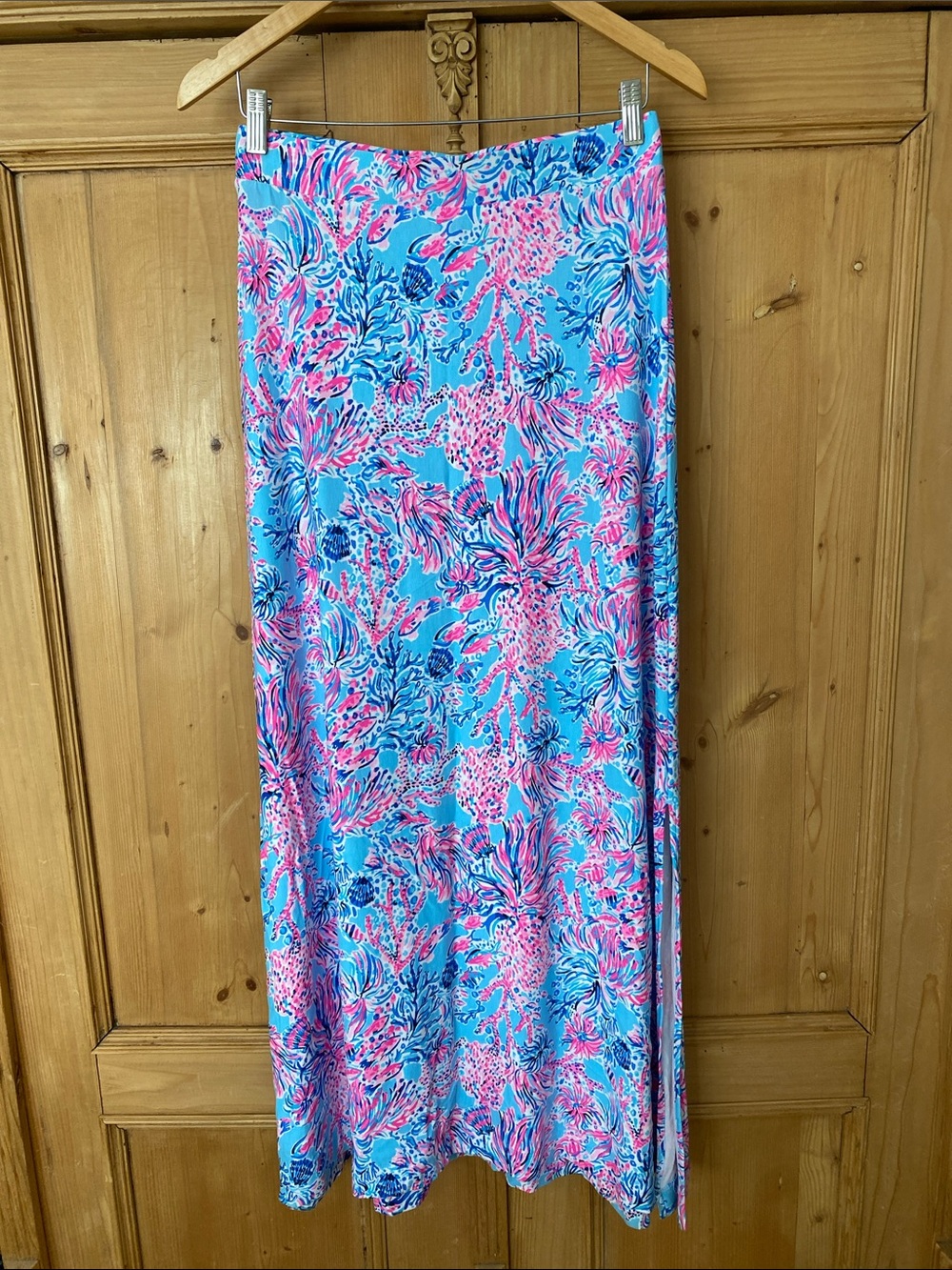 Lilly Pulitzer Bright Blue and Pink Tropical Skirt Maxi